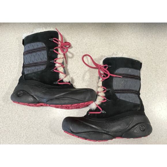 COLUMBIA Women's Size 6 Heather Canyon Boots Black w/ Pink Laces & White Fur - Picture 6 of 10